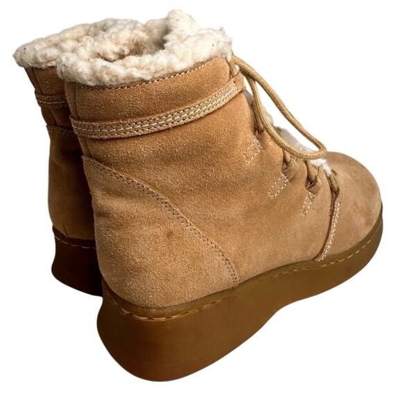 Vtg Y2K Report Tan Suede Fur Rubber Chunky Heel Ankle Boots Womens Sz 7.5 90s - Picture 3 of 16